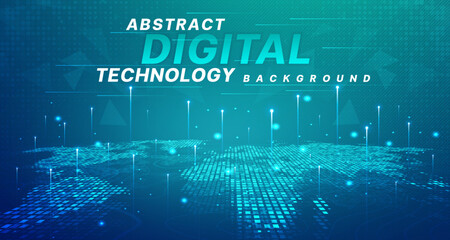 Digital technology banner green blue background concept, cyber technology circuit, abstract tech, innovation future data, internet network, Ai big data, futuristic wifi connection illustration concept