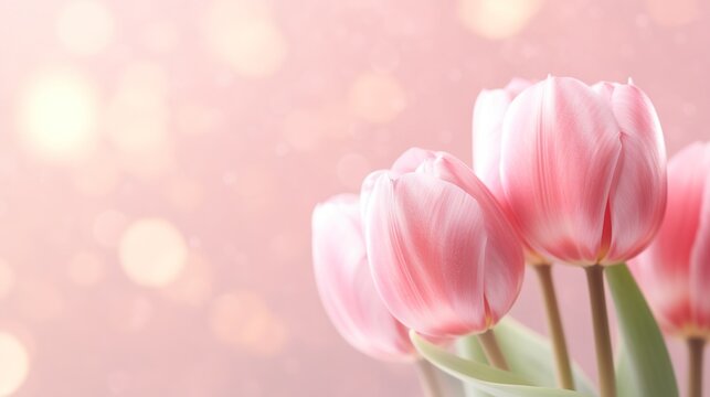 Beautiful composition spring flowers. Bouquet of pink tulips flowers on pastel pink background. Valentine's Day, Easter, Birthday, Happy Women's Day, Mother's Day. Flat lay