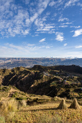 View from the impressive landmark Muela del Diablo down into the valley with the highest capital and vibrant city La Paz and El Alto in Bolivia