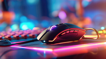 Close-up of Mouse gaming on the mousepad with computer gaming