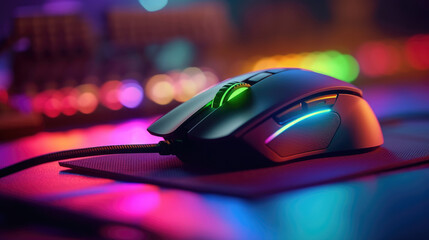 Close-up of Mouse gaming on the mousepad with computer gaming
