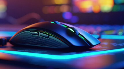Close-up of Mouse gaming on the mousepad with computer gaming