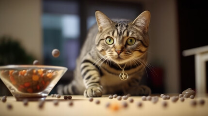 Fototapeta na wymiar Cute cat eating cat food