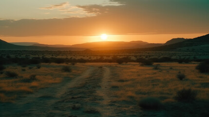 Fototapeta premium Sunset over a desert landscape.