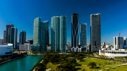 Naklejka premium Aerial view of South Beach, Miami Beach, Florida, USA. Drone view of Miami Beach. 
