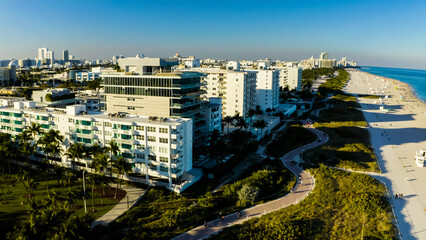Obraz premium Aerial view of South Beach, Miami Beach, Florida, USA. Drone view of Miami Beach. 