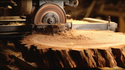 Close-up of a disc saw for furniture wood processing