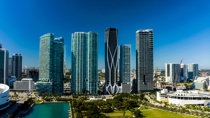 Fototapeta na wymiar South Beach Miami Sunrise Aerial Overview Sunny Beach