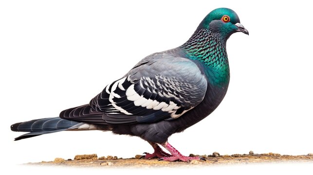 close up full body of speed racing pigeon bird isolate white background