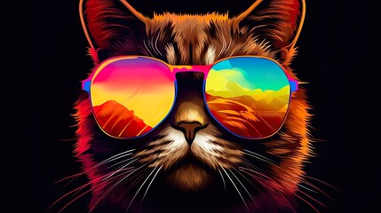 Portrait of Hipster White Cat wearing sunglasses and , animal fashion concept.