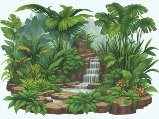 Fototapeta premium Waterfall in the forest. AI generated illustration