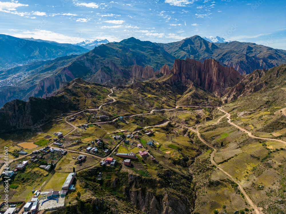 Wall mural aerial view from the impressive landmark muela del diablo down into the valley with the highest capi