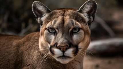 Cougar in a Wild Nature. Mountain Lion Dee Dee Triple D Montana USA. Cougar. Puma. Mountain Lion. Made With Generative AI.