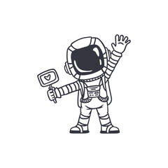 Cartoon astronaut isolated on white background. Funny cosmonaut. Doodle style.Vector illustration