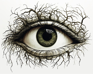 Obraz premium Eye Pupil Hair Wool Roots Branches Tattoo Symbol