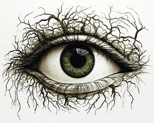 Fototapeta premium Eye Pupil Hair Wool Roots Branches Tattoo Symbol