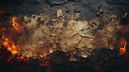 texture of burning paper, cardboard layers in a fire and black ash, AI