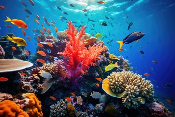 Naklejka na ściany i meble Coral reef and fish, generative AI