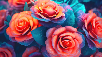 Fototapeta na wymiar Big Roses in Vibrant Hues. Generative AI