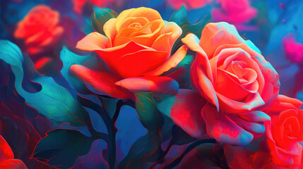 Big Roses in Bright Colors. Generative AI