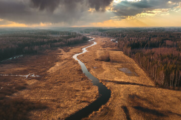 Spring river landscape from above - obrazy, fototapety, plakaty