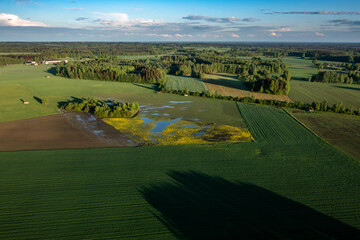 Areal view of countryside fields