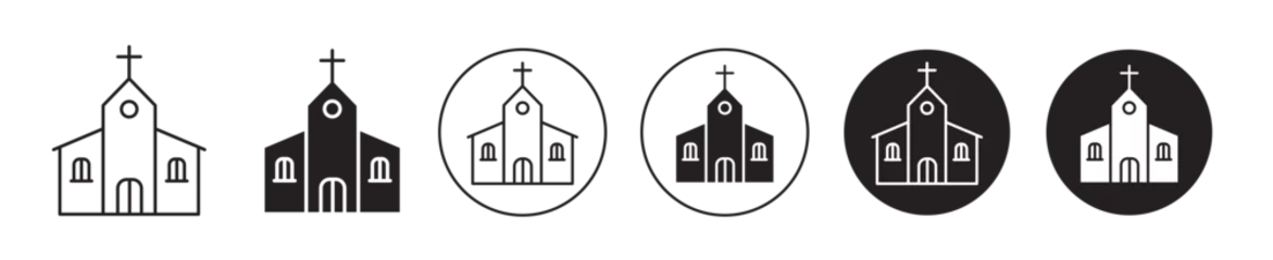 Foto op Aluminium old church building vector icon set with cross sign. christian wedding church web pictogram.  © kru