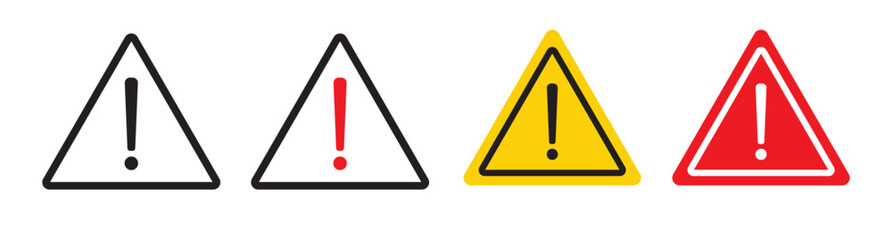warning icon. Danger risk alert triangle attention sign. Caution vector symbol. Mistake icon with Exclamation mark. Security Failure threat sign.  - obrazy, fototapety, plakaty