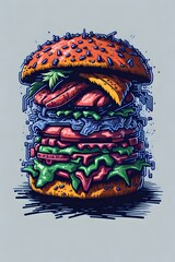 Whimsical Burger Delights: A colorful Cartoon Illustration hamburger. Generative AI