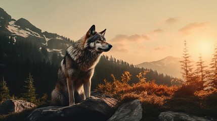 wolf in the wild during Sunrise Generative AI