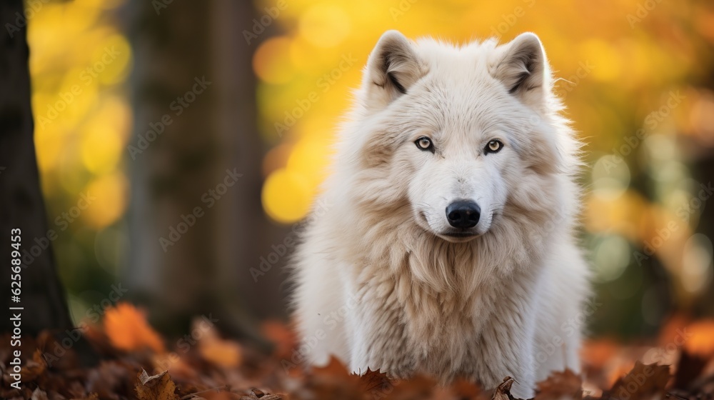 Canvas Prints arctic wolf looking at the camera on a fall day generative ai