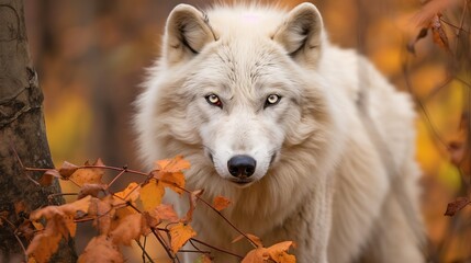 Obraz premium Arctic Wolf Looking at the Camera on a Fall Day Generative AI