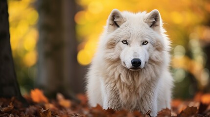 Obraz premium Arctic Wolf Looking at the Camera on a Fall Day Generative AI