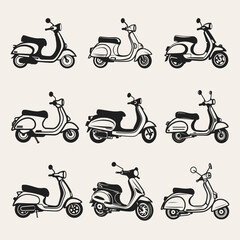 Scooter silhouette icons set logo black motorcycle vehicle silhouettes vector illustration
