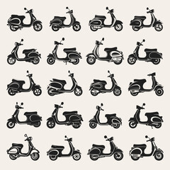 Scooter silhouette icons set logo black motorcycle vehicle silhouettes vector illustration