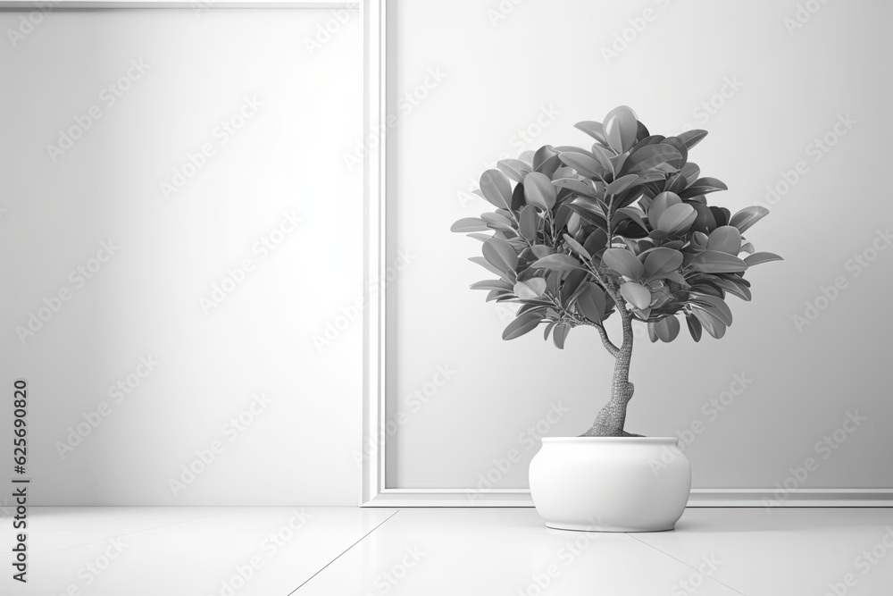 Poster ficus at home in front of a white canvas. mock up the copy area.