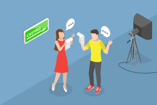 3D Isometric Flat Vector Conceptual Illustration of Casting, Actor Reading Script