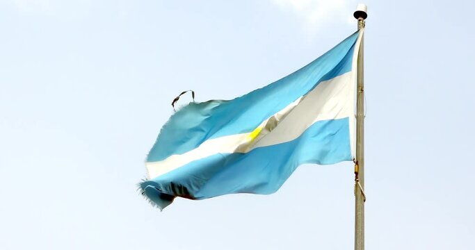 A slow motion waving Argentine flag