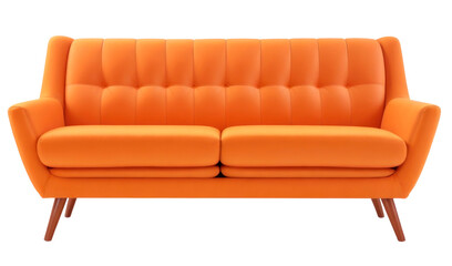 Mid century sofa isolated on transparent background. Orange color. AI Generated