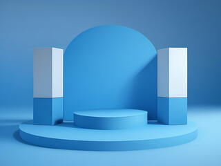 Scene with minimal blue 3D rendering abstract platform  podium