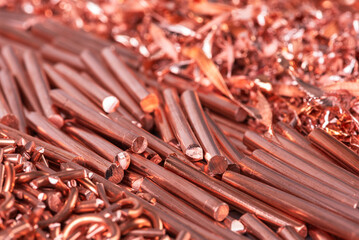 Marco view of copper scrap, raw material industry
