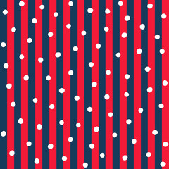 Red and Blue Vertical Stripe Seamless Repeat Pattern with White Polka Dots