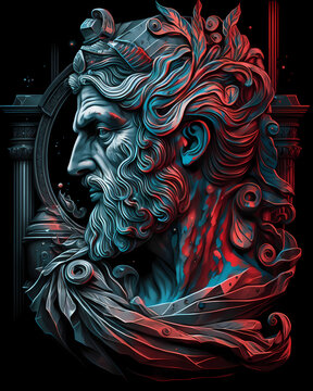 Artistic representation of Zeus - greek mythology theme - black background - Generative Art