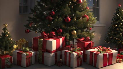 Fototapeta na wymiar christmas gifts under a christmas tree on christmas day Day. Created with generative AI.