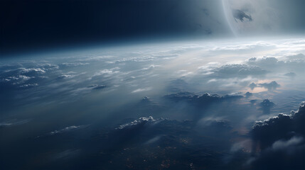 cinematic shot, view from orbit, planet completely covered in overcast