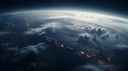 cinematic shot, view from orbit, planet completely covered in overcast