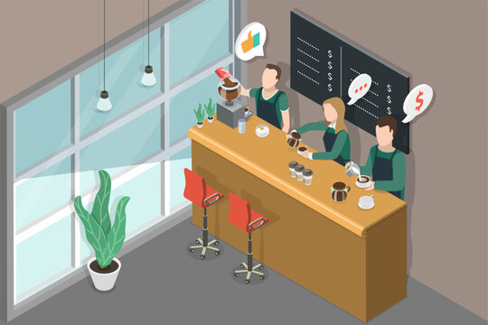 3D Isometric Flat Vector Conceptual Illustration of Barista, Professionals Making Coffee