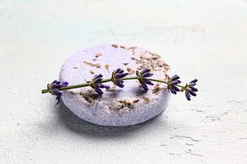 Lavender soap bar on light background