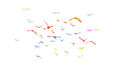 A flock of flying colored birds. Vector illustration
