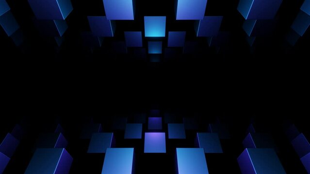 Blue gradient rotating cube particles tunnel loop animation background